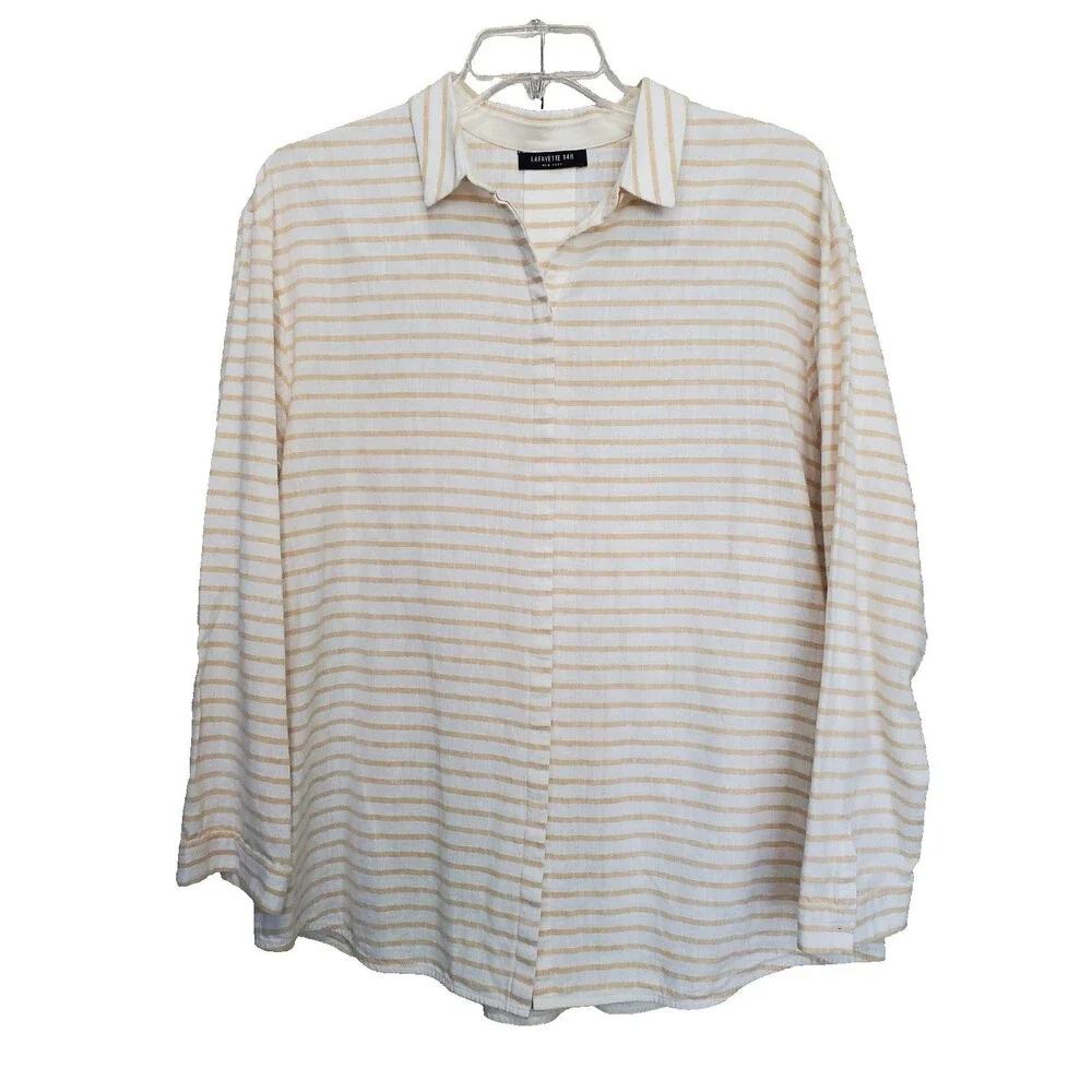 Lafayette 148 New York Yellow Striped Linen/Cotton Blend Button-Up Shirt Size XL - Picture 1 of 5
